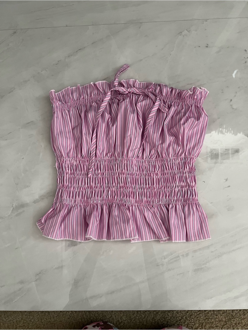 Shein Pink striped crop top with tie detail